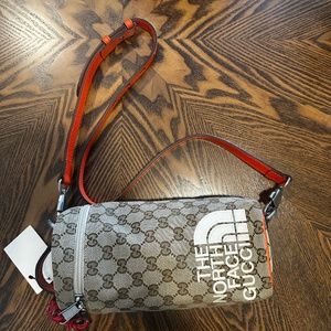 Gucci X The North Face Shoulder Bag W/ GG Canvas & Leather